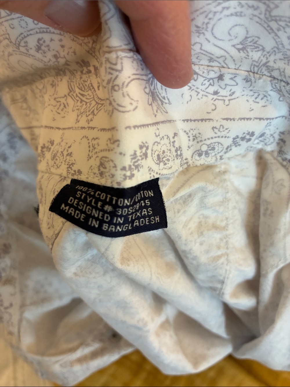 Panhandle Men's Cream Paisley Pearl Snap Western Shirt - Picture 7 of 7